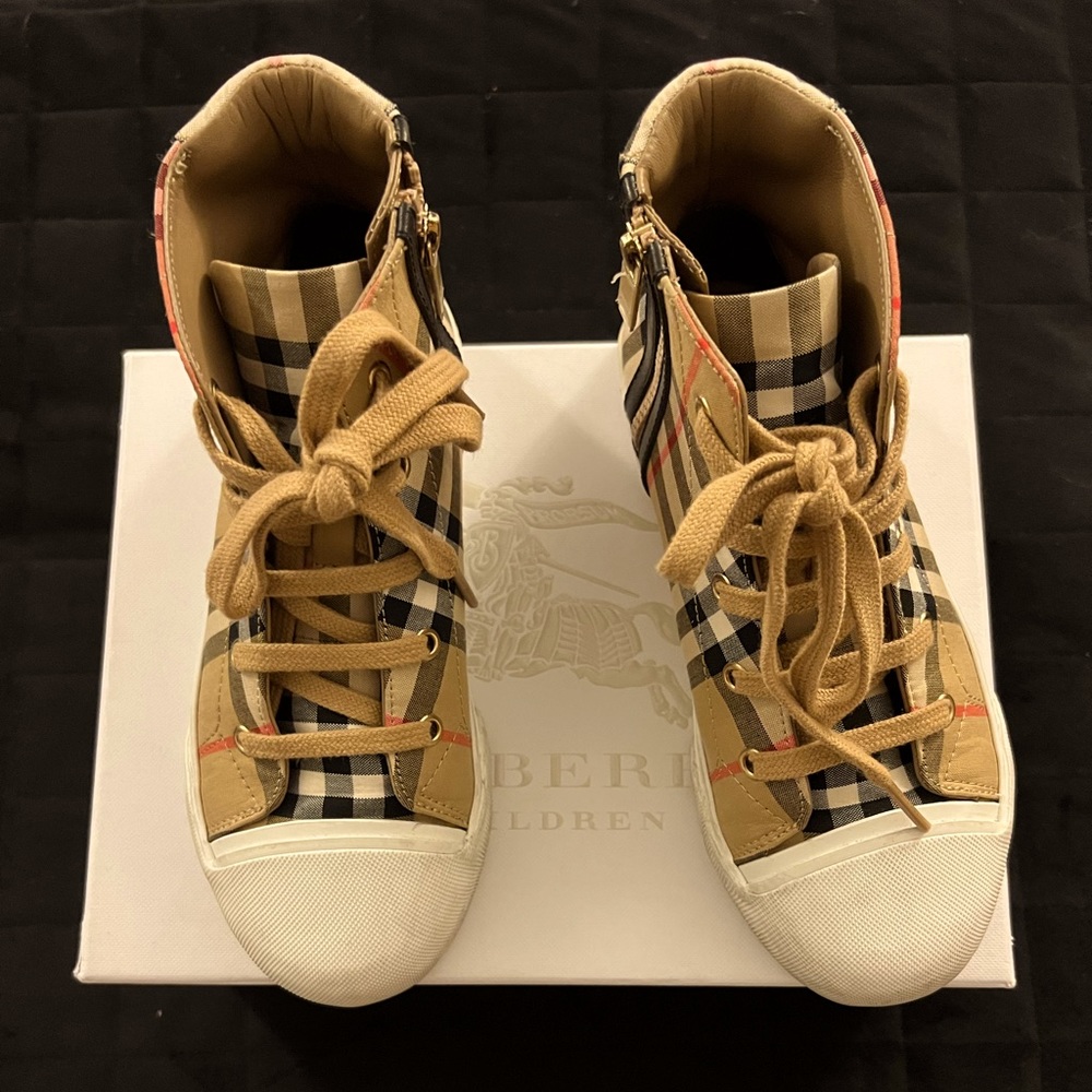 Burberry Check Gabardine High Top Sneaker Kids